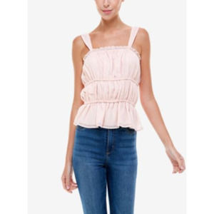 Q + A Los Angeles Juniors' Sleeveless Smocked Metallic Cami Top Pink M, $59 NWT